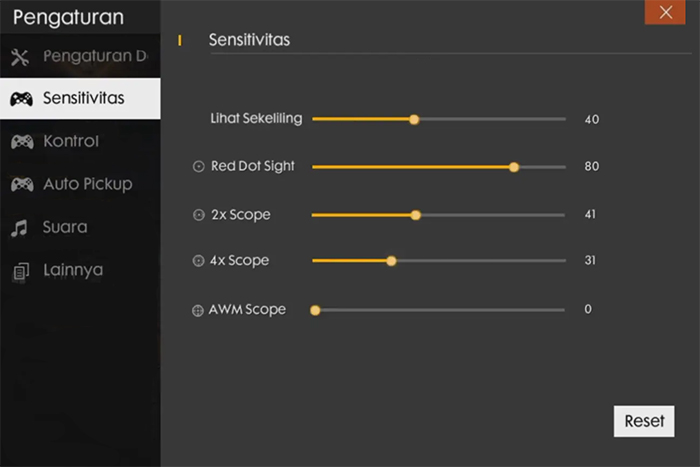 setting Sensitivitas Free Fire